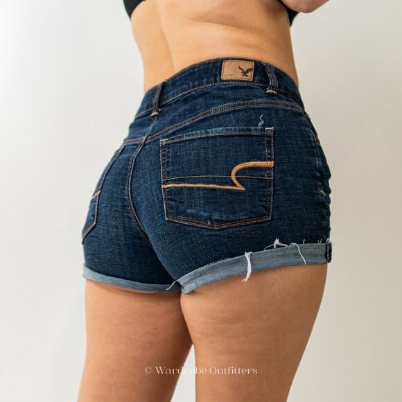 AEO Cutoff Dark Indigo Denim Jean Shorts - Picture 6 of 8